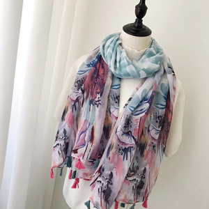Ink painted vintage tassels scarf