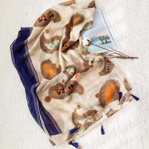 Leaves Beads Tassel Scarf Cashew flower shawl