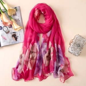 Floral printed chiffon sunscreen oversized scarf