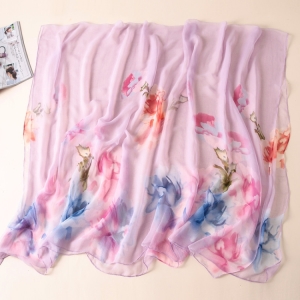 Floral printed chiffon sunscreen oversized scarf