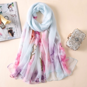 Floral printed chiffon sunscreen oversized scarf