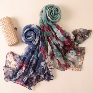 Wholesale floral print crocodile wrinkle comfortable scarf
