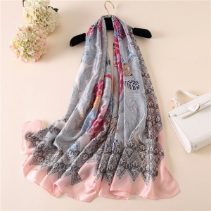 Flower printed silk decorative scarf