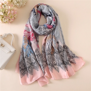 Flower printed silk decorative scarf