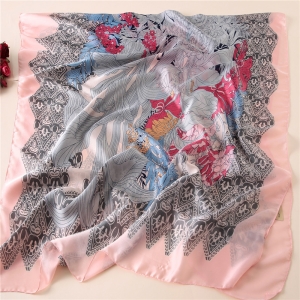 Flower printed silk decorative scarf