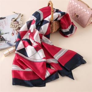 Geometric print silk sun protection scarf