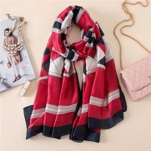 Geometric print silk sun protection scarf