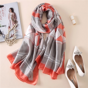 Geometric print silk sun protection scarf