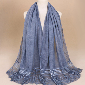 China cheap monochromatic cotton lace stitching scarf