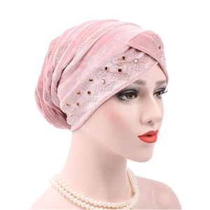 Wholesale gold velvet rhinestone muslim head scarf