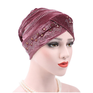 Wholesale gold velvet rhinestone muslim head scarf