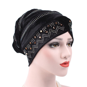 Wholesale gold velvet rhinestone muslim head scarf