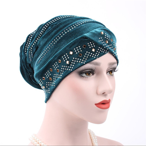 Wholesale gold velvet rhinestone muslim head scarf