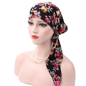Wholesale cotton curved Muslim floral headscarf