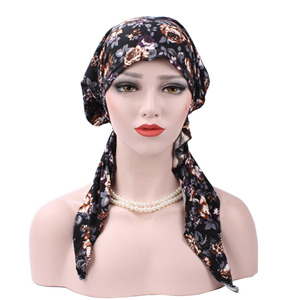Wholesale cotton curved Muslim floral headscarf