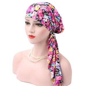 Wholesale cotton curved Muslim floral headscarf