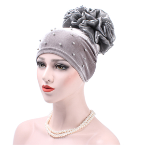 Wholesale solid color flock pearls with flowers Muslim head scarf
