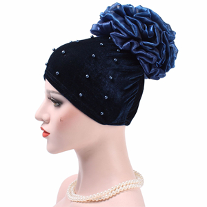 Wholesale solid color flock pearls with flowers Muslim head scarf