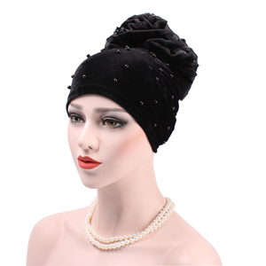 Wholesale solid color flock pearls with flowers Muslim head scarf