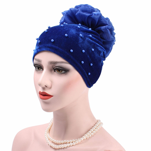 Wholesale solid color flock pearls with flowers Muslim head scarf