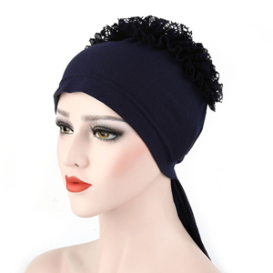 Muslim flower solid color lace head scarf