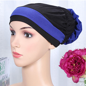 Bicolor stretch with floral Muslim head scarf