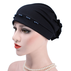 Monochrome beaded flower Muslim cheap head scarf