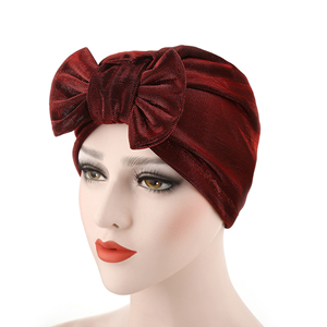 Wholesale solid color silk bow Muslim head scarf