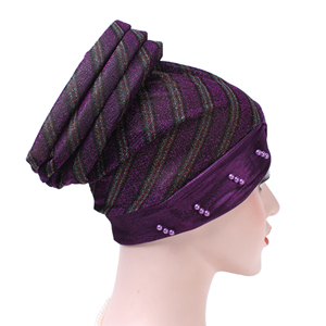 Colorblocked striped beaded Muslim head scarf cheap from china