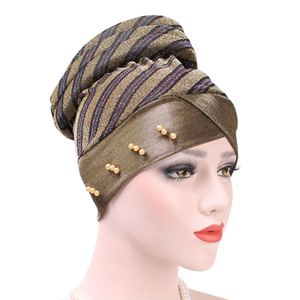 Colorblocked striped beaded Muslim head scarf cheap from china