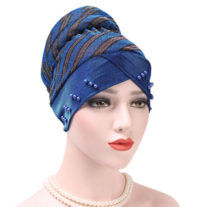 Colorblocked striped beaded Muslim head scarf cheap from china