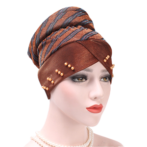 Colorblocked striped beaded Muslim head scarf cheap from china