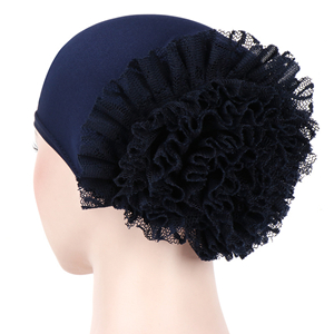 Pure color lace large flower plate Muslim head scarf