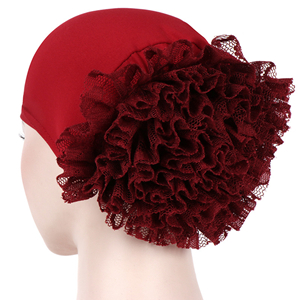 Pure color lace large flower plate Muslim head scarf