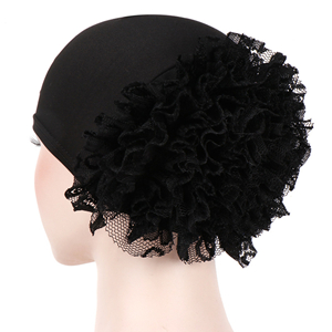 Pure color lace large flower plate Muslim head scarf