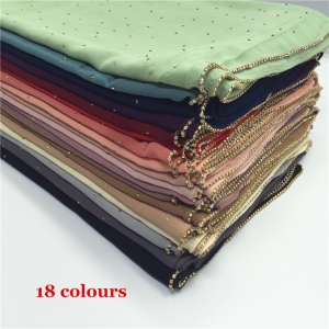 Solid color chiffon hot diamond chain decorated with cheap scarf