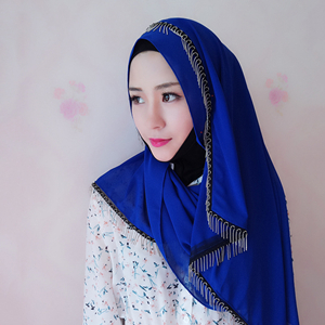 Pearl chiffon tassel muslim headscarf