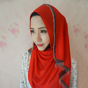 Pearl chiffon tassel muslim headscarf
