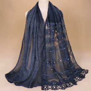 China wholesale nail pearl lace stitching cotton long scarf