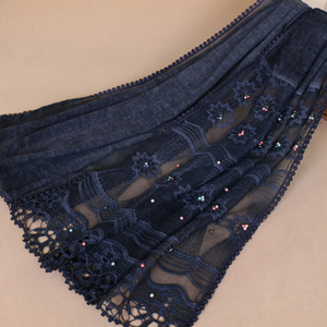 China wholesale nail pearl lace stitching cotton long scarf