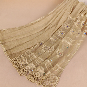 China wholesale nail pearl lace stitching cotton long scarf