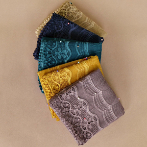 China wholesale nail pearl lace stitching cotton long scarf