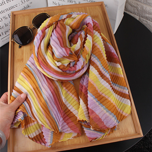 Wholesale striped pleated cotton sunscreen scarf