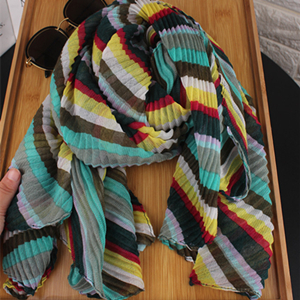 Wholesale striped pleated cotton sunscreen scarf
