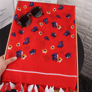 Wholesale red floral cotton sunscreen scarf