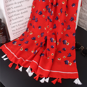 Wholesale red floral cotton sunscreen scarf