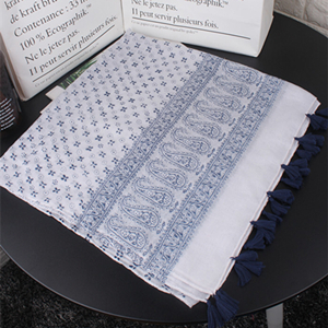 White geometric tassel cotton decorative sunscreen cheap scarf