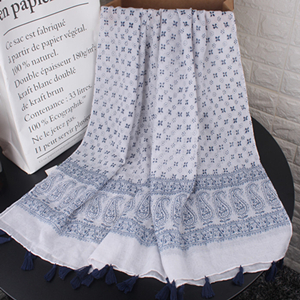 White geometric tassel cotton decorative sunscreen cheap scarf