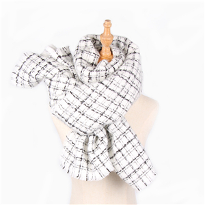 Wholesale white thick line plaid cashmere scarf