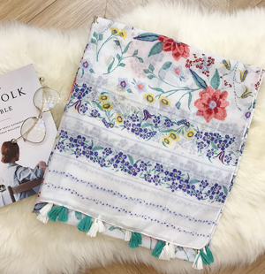 Cotton scarf cheap woman print flower shawl